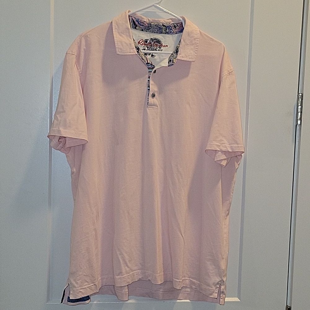 Robert Graham Pink Polo Shirt Lightweight Size XL 100 Cotton